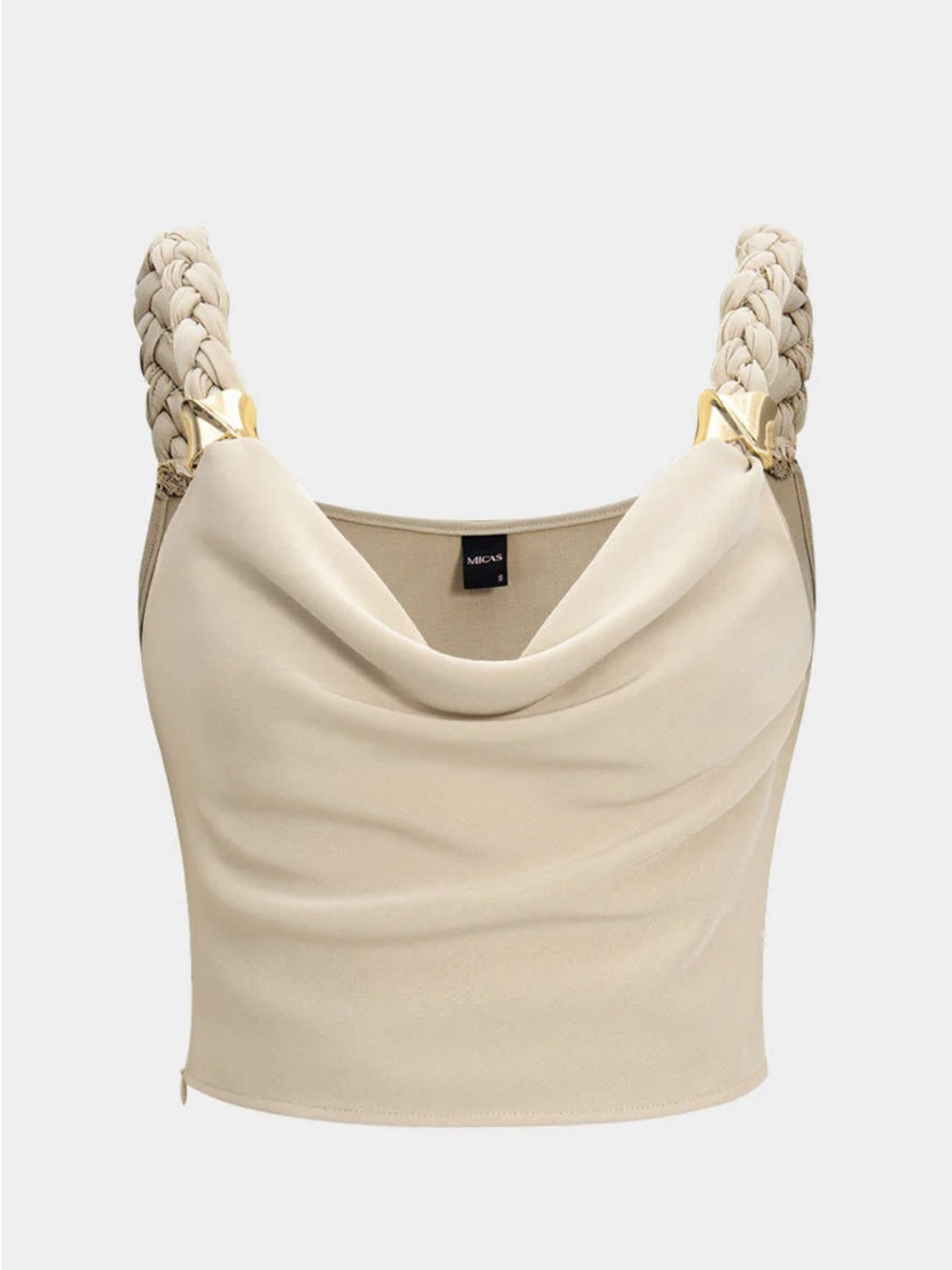 Micas Braided Strap Cowl Neck Crop Top